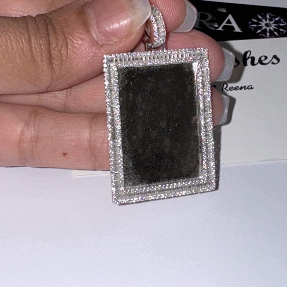 14k White Gold Vermeil VVS GRA Certified Diamond Picture Pendant, Memory Charm,